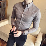 Riolio  Summer Loose Casual Handsome Retro Korean Style Elegant Fashion Men's Shirt Button Plaid Splicing Lapels Long Sleeve Chic Tops