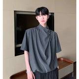 Riolio Retro New Chinese Style High-end Shirt Short-sleeved Men Women Korean Style Summer Fashion Irregular Button Design Top Urban