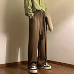 Riolio  Solid Color Men New Versatile Trousers Elastic Strap Straight Loose Casual Pants