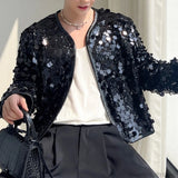 Riolio Shiny Sequins Jacket for Men Black Silver Sparkle Long Sleeve Casual Bomber Jacket Male Party Club Fashion High Street Coats