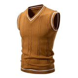 Riolio Men's Fashion New V-neck Sleeveless Sweater Embroidered Color Matching Leisure Lined Vest Men's Top