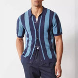 Riolio  Summer Men's Clothing Light Luxury Striped Knit Shirt Short Sleeve Leisure Button-down Retro Fashion Popular Knitwear
