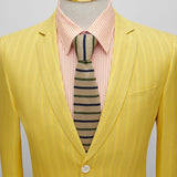 Riolio  New Hot Sale Of The Season Men's Yellow Stripes Casual Two-Piece Suit Korean Style Business Leisure Fashion Polyester Blend R...