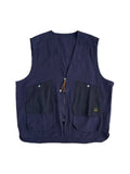 Riolio Loose Fit Japanese Workwear Vest Men's Spring Vintage Large ket Casual Svel V-Ne Jaet Youth Faion