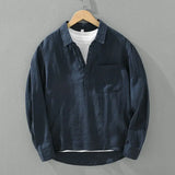 Riolio Japanese Retro Long-sleeved Linen Shirt Men's Summer New Loose Pullover Square Collar Shirt Casual Cotton Linen Top Aesthetic