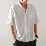 Riolio  New Summer Men Vintage Clothes Stand Collar Solid Casual Cotton Linen Shirts Male Short Sleeve Loose Tops Camisas De Hombre