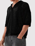 Riolio  Summer Daily Casual Men's Mesh Polo Shirt Vintage Turn-down Collar Hollow Out Tops Men Knitted Short Sleeve Pullover Polos