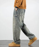 Riolio  Men's Jeans Retro Cargo Trousers Straight Man Cowboy Pants Punk Washed Luxury Designer 2025 Trend Y2k Vintage Korean Style Baggy
