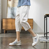 Riolio  Men Cotton Linen Summer Thin Loose Pure Cotton Sports and Casual Crop Trousers