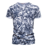 Riolio New Summer Leaf Printed T Shirts Men O-neck 100% Cotton Short-sleeved Men's T-Shirt Summer Male Tops Tee Shirts