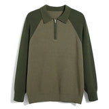 Riolio  New American Chic Men Polo Sweater Luxury Trendy Business Zip-up Knit Solid Color Pullover Leisure Slim-fit Long Sleeve Knitwear