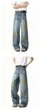 Riolio  Washed Embroidered Jeans Loose Fit Straight Wide Leg Casual Denim Pants Fashion Trendy Streetwear Trousers Comfort
