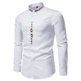 Riolio Men Spring Autumn Shirt Social Henley Dress Shirt Fashion Long Sleeve Formal Embroidery Tops Clothing Casual camisa masculina