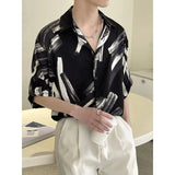 Riolio  Men's Trendy Tie Dye Ink Print High Street Chic Button Up Shirt Summer Fashion Casual Short Sleeve Loose Tops Camisas De Hombre