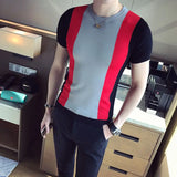Riolio  Men's Clothing Short Sleeve Pullovers Handsome Thin Summer Patchwork Round Neck Fashion Striped Casual Straight T-Shirts