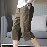 Riolio  Line Men Summer New Fashion Loose Cotton and Line Thin Straight Casual 7-Cut Shorts