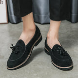 Riolio  Italian Luxury Brand Suede Men's Tassel Design Loafers Slip-on Handmade High Quality Nubuck Leather Shoes Pointed Toe Thick Sole