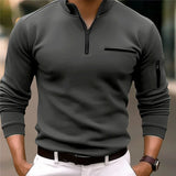 Riolio  Men's long-sleeved Casual T-shirt With Half Zipper Spring Autumn Long-sleeved T-shirt Arm Zipper Sports Shirt