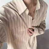 Riolio  Spring Men Casual Long Sleeve Shirts Striped Lapel Cardigan Tops Light Luxury Premium Button-down Japanese Trendy Loose Blouse