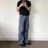 Riolio  Mens Trousers Cargo Pocket Casual Pants Autumn Streetwear Fashion Retro Blue All-Match Straight Pants Men'S Clothing New