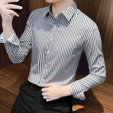 Riolio  Long-sleeved Shirt Korean Style New Autumn Men's Shirt Slim Business Casual No-iron Striped Button Cardigan