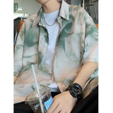 Riolio  Hawaiian Short-sleeved Men's New Style Ice Silk Light Mature Handsome Flower Shirt Top Men