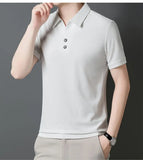 Riolio  Cool Silk Short Sleeve Polo Shirt Business Casual Solid Color Seamless Top