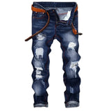 Riolio  New Men's Ripped Vintage Jeans Straight Denim Trousers Male Distressed Personalized Motorcycle High Street Spliced Jeans Pants