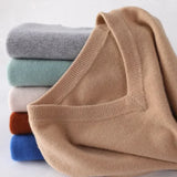 Riolio  Men's Cashmere Warm Pullovers Sweater V Neck Knit Autumn Winter Fit Tops Male Wool Knitwear Jumpers Bottoming shirt Plus Size