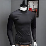 Riolio Men's Turtleneck Tops Casual Full Long Sleeve Solid Black Stretch Base Layer for Autumn Winter Stretch Kpop Designer T Shirt Men