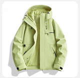 Riolio  Men's Windproof Hooded Jacket Solid Red Multi-Pocket Casual Outdoor Hiking Windbreaker Coat