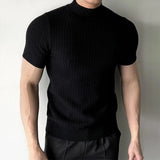 Riolio Men's Clothing Fashion Jacquarded Tops Luxury High Quality Knit O Neck Short-sleeved T-shirt Leisure Popular Retro Slim Knitwear