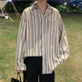 Riolio Striped Loose Causal Long Sleeve Shirts Man Button Handsome Turn-down Collar Spring Autumn Office Men's Clothing Green