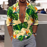 Riolio Spring Autumn Men Hawaiian Shirts Turn-down Collar Buttoned Tops Men's Casual Tropical Printed Long Sleeve Shirt Streetwear