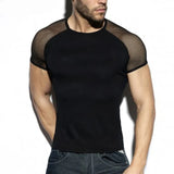 Riolio Fashion Men T Shirt Mesh Patchwork Streetwear Crew Neck Short Sleeve Casual Tee Tops Sexy Breathable Camisetas 5XL INCERUN