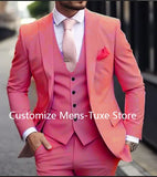 Riolio Pink Luxury Men's Suits Terno Formal Outfits 3 Piece Jacket Pants With Vest Slim Fit Luxury Costume Homme Formal Occasion Terno