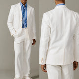 Riolio  Men's Suit 2 Pieces Linen Blazer And Pants Business Formal Work Wear Wedding Groom Tuxedos