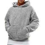 Riolio Autumn Winter Men's Sherpa Hoodie Fuzzy Pullover Winter Hoodie Polar Fleece Solid Color Hooded Long Sleeves Pullover Sweatshirt