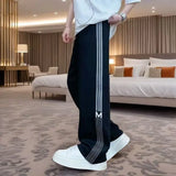 Riolio  Spring Summer Teen Casual Loose Trendy Striped Mid-high Waist Wide-leg Straight Trousers