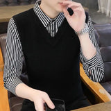 Riolio  New Men Long Sleeves Polo Shirt Autumn Fake Two Items Minimalist Flip Collar Striped Cootrast Color Casual Slim Daily Tops