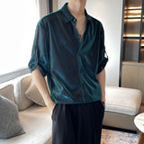 Riolio  Spring Autumn Men's Clothing Solid Color Chiffon Button Up Long Sleeve Turn-down Collar Cardigan Shirt Boyfriend Trendy Tops