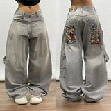 Riolio Harajuku New Streetwear Big Printed Pattern Baggy Jeans Y2K Women's Vintage Gothic Loose High Waist Wide-Leg Denim Trousers