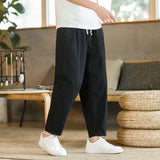 Riolio Summer Men's Trousers Cotton Linen Fashion Casual Pants Solid Color Breathable Loose Shorts Straight Pants Streetwear M-5XL