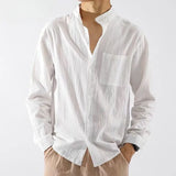 Riolio  Male Shirts Linen White With Pocket Men's Shirt Trend Sleeves Fashion Man I Social Tops Elegant Collar Casual Xxl New In