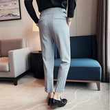 Riolio British Style Spring New Solid Business Casual Suit Pants High Waist Button Men Formal Pants High Quality Slim Office Trousers