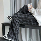 Riolio  Check Trend Plaid Baggy Trousers For Men Loose Classic Korean Style Designer Clothes Big Size Harajuku Fashion Casual Pants Man