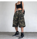 Riolio  Retro Workwear Camouflage Shorts Loose Fit High Street Style Spring Summer Casual Straight Leg Mid Waist Teenage Fashion