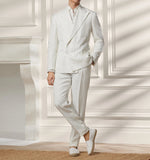 Riolio  Men's Suit 2 Pieces Blazer Pants Peaked Lapel Double Breasted Groom Formal Work Wear Slim Fit Plus Size
