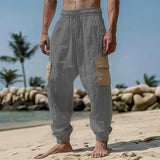 Riolio  Men Outdoor Casual Cargo Jogger Pants Solid Color Comfort Straight Trousers Street Daily Beach Wear