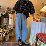 Riolio  Mid-length Large Size Loose Couple Retro Rose Full-print Floral Shirt Short Sleeve Style